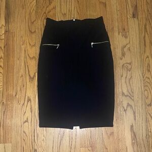 Haute Monde Black Pencil Skirt with Zipper Details